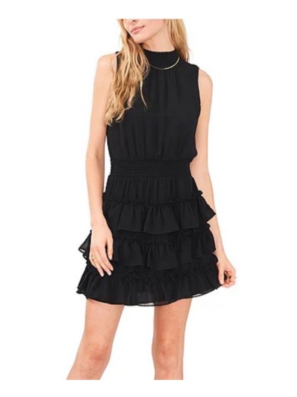 Black Mock Neck Ruffle Mini Dress